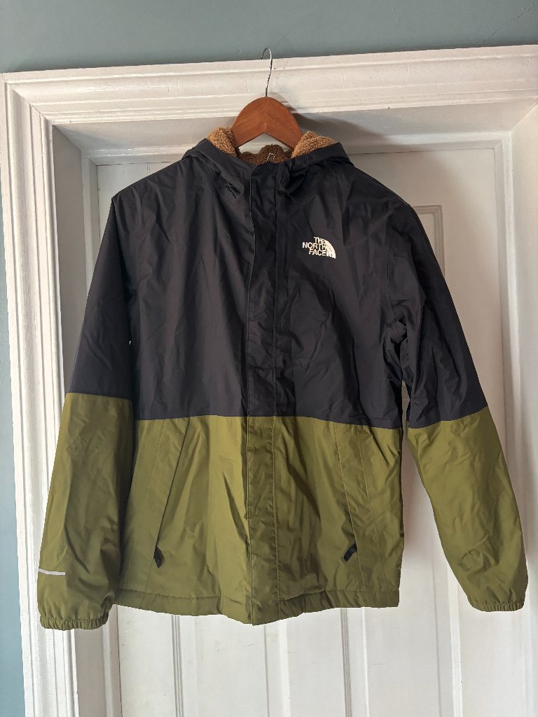 The North Face Boys' Xl Warm Antora Rain Jacket Olive Green Black 14/16 Y